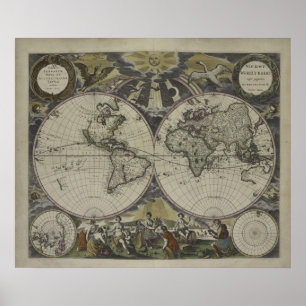 Affiche Double carte   1672 du monde d'hémisphère