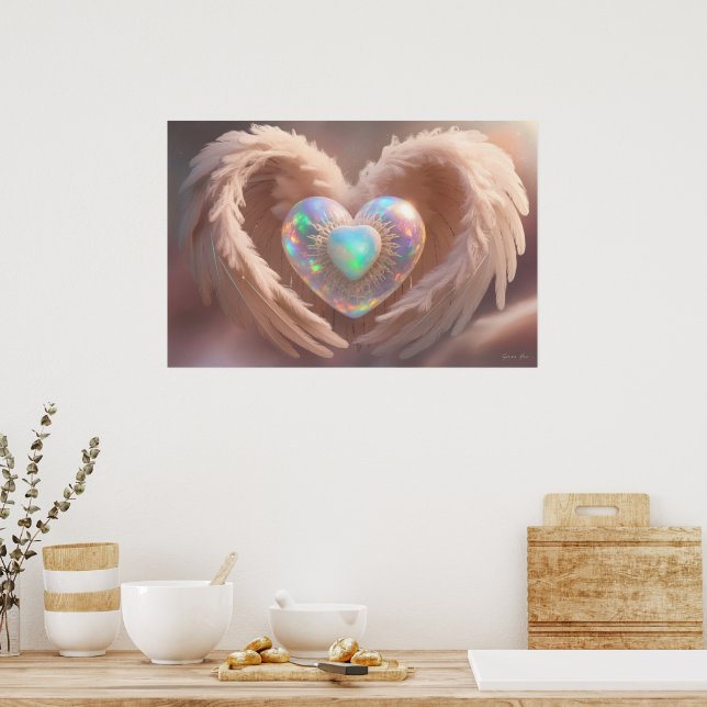Affiche *~* Double Coeur Ange Blanc Ailes AP78 Opale (Cuisine)