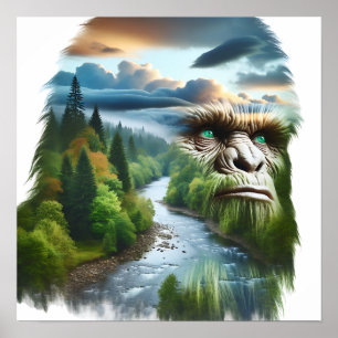 Affiche Double exposition Bigfoot dans la nature