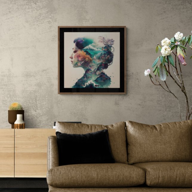 Affiche Double exposition de la femme et paysage Ai Art (Créateur téléchargé)