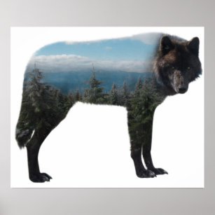 Affiche Double exposition de la forêt de loup