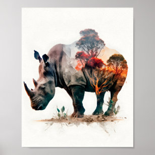 Affiche Double Exposition Photographie De Rhinoceros