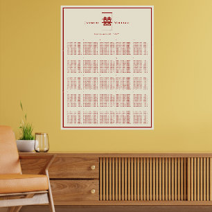 Affiche Double Happiness 囍 Plan de table de mariage chinoi