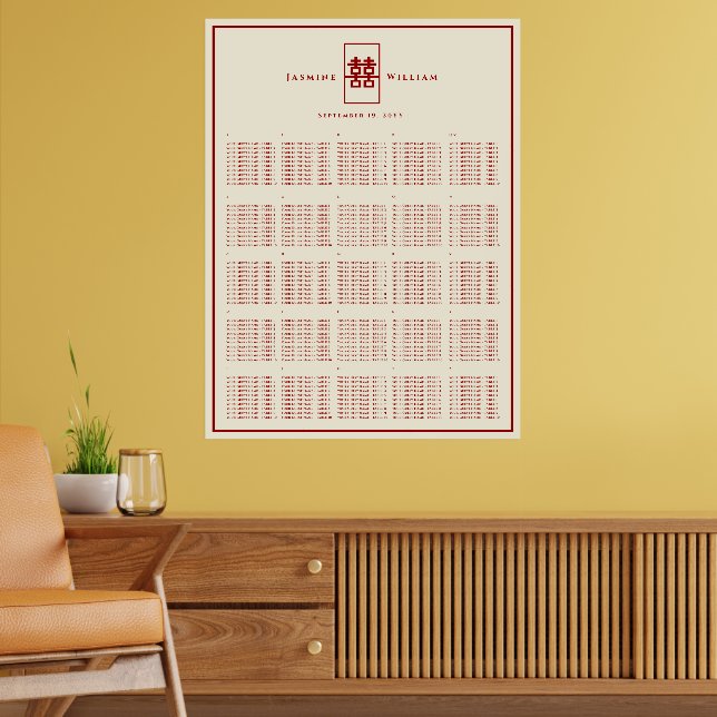 Affiche Double Happiness 囍 Plan de table de mariage chinoi (Salon 2)