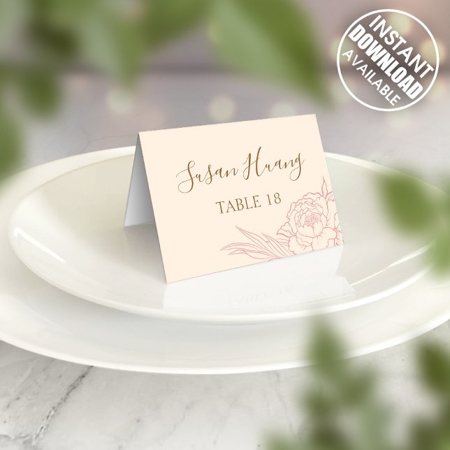 Affiche Double Happiness Peony Mariage Place Card (Créateur téléchargé)