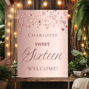 Affiche Douce 16 étoiles rose gold de bienvenue