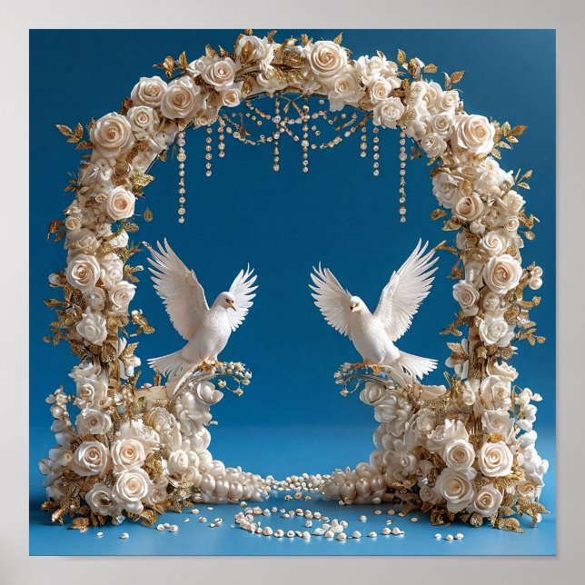 Affiche Douce Art Romantique de Mariage Colombes Amour 🕊️ (Devant)