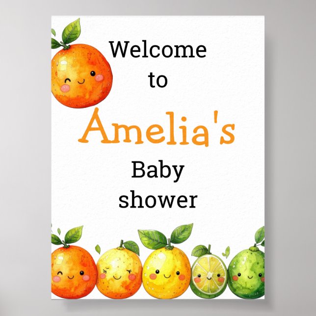 Affiche Douce Baby Shower Citron Mignon  (Devant)