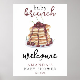 Affiche Douce Baby Shower Crêpes au petit déjeuner Cerise