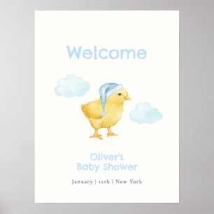 Affiche Douce Bienvenue pour la Baby Shower Ciel Bleu Nuag