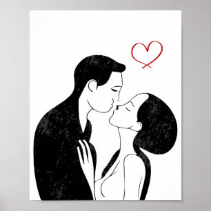 Affiche Douce Doodle Amour Coeur Romantique Couple Kiss