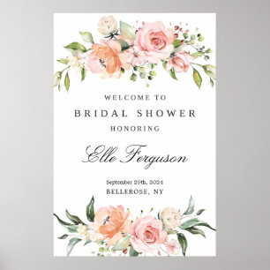 Affiche Douce douche de mariage bohème rose florale verdur