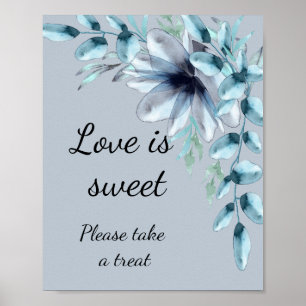 Affiche Douce douche de mariage florale bleu poussiéreux
