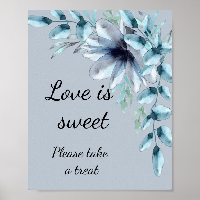 Affiche Douce douche de mariage florale bleu poussiéreux (Devant)