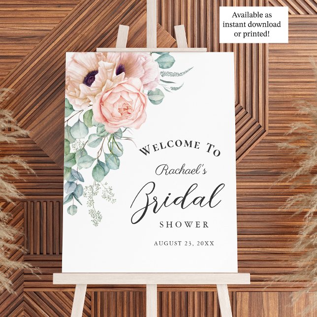 Affiche Douce Fête de Mariage Fleurie Rose Pâle Aquarelle (Available in both printed and instant download digital formats!)