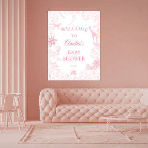 Affiche Douce Fête de Naissance Safari Jungle Animaux Rose
