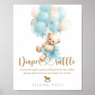 Affiche Douce Fête Rose Ours en Peluche Bébé Garçon