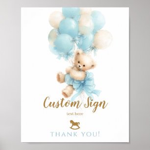 Affiche Douce Fête Teddy Bear Bleu Baby Boy