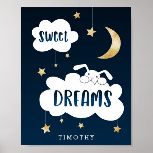 Affiche Douce Lapin Rêve Bleu Personnalisé