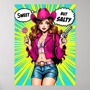 Affiche Douce mais salée Cowgirl - Retro Western Pop Art
