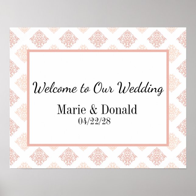 Affiche Douce Mariage au Damassé Rose Pêche (Devant)