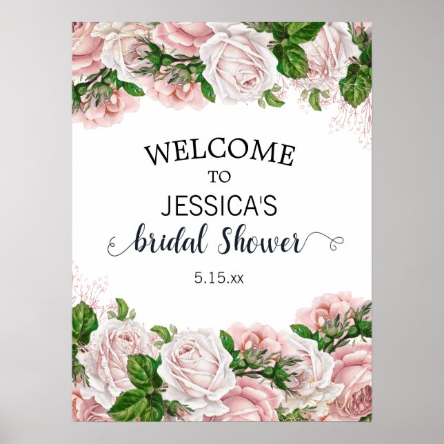 Affiche Douce Mariée Rose Élégante Fleurs Aquarelle (Devant)