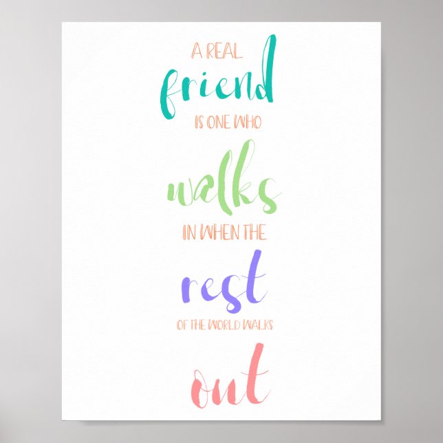 Affiche douce mignonne véritable amitié citation couleurs  (Devant)