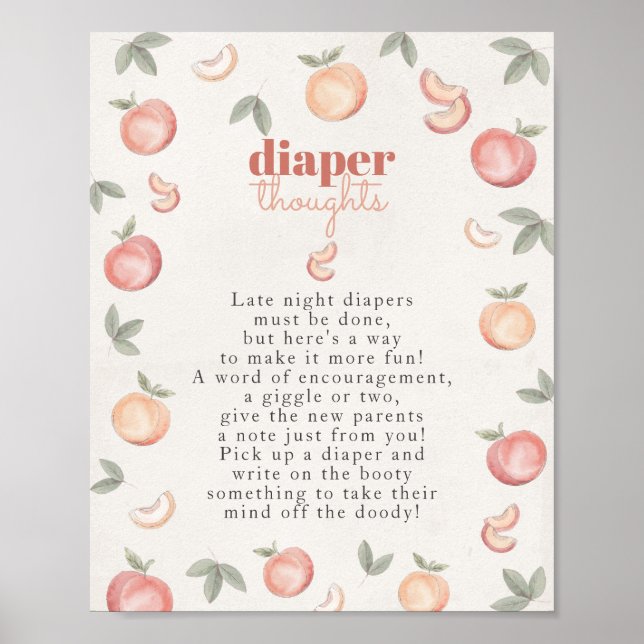 Affiche douce pêche boho couche pensées baby shower signe (Devant)