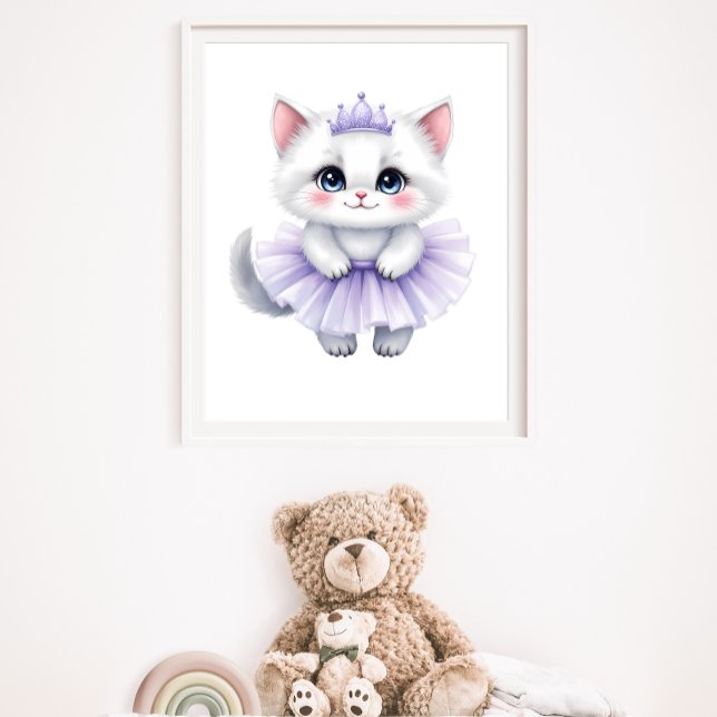 Affiche Douce Princesse Chaton Blanc en Tutu Violet Royal (Créateur téléchargé)