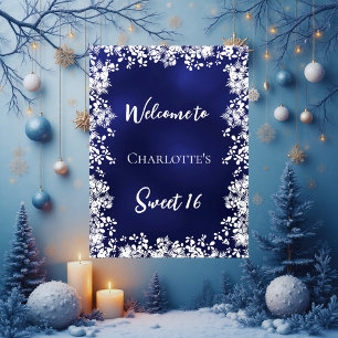Affiche Douces 16 flocons de neige bleus de bienvenue
