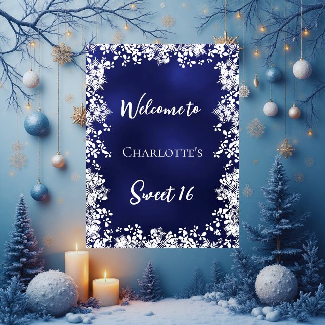 Affiche Douces 16 flocons de neige bleus de bienvenue (Créateur téléchargé)