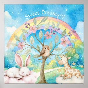 Affiche Douces Rêves Animaux Endormis de la Licorne pour l