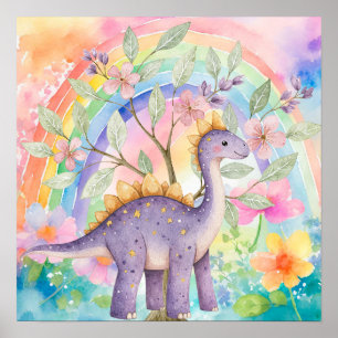 Affiche Douces Rêves Arc-en-Ciel Dinosaures Violets Nurser