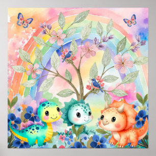 Affiche Douces Rêves Arc-en-ciel et Dinosaures Bébés Nurse