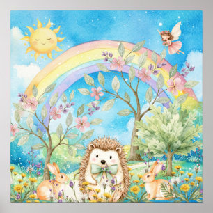 Affiche Douces Rêves Arc-en-Ciel Hérisson & Lapins Nurseri