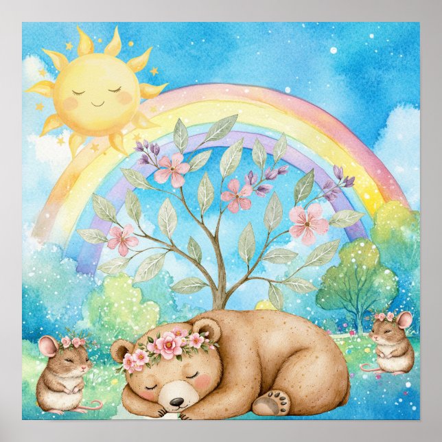 Affiche Douces Réves Arc-en-Ciel Ours Endormi & Souris Déc (Devant)