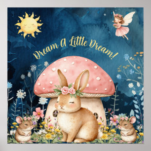 Affiche Douces Rêves Floral Lapin & Souris Nursery