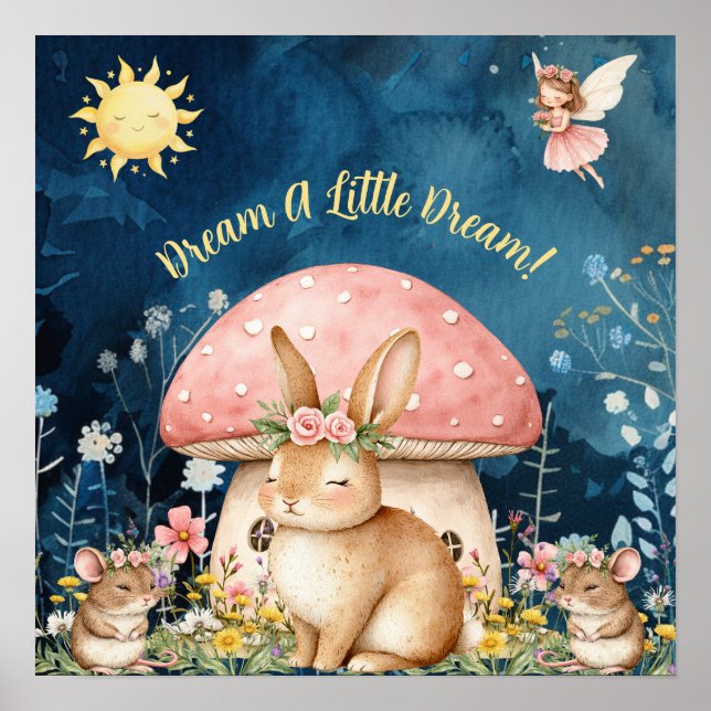 Affiche Douces Rêves Floral Lapin & Souris Nursery  (Devant)