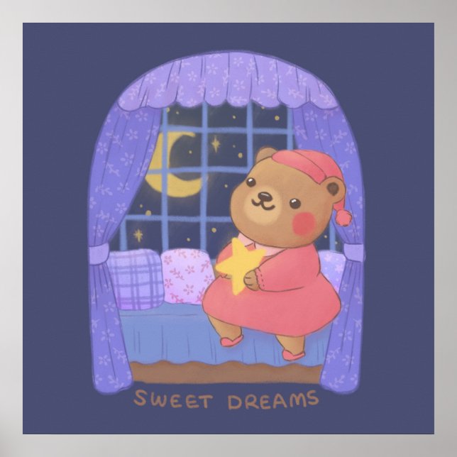 Affiche Douces Rêves: Illustration d'ours en peluche (Devant)
