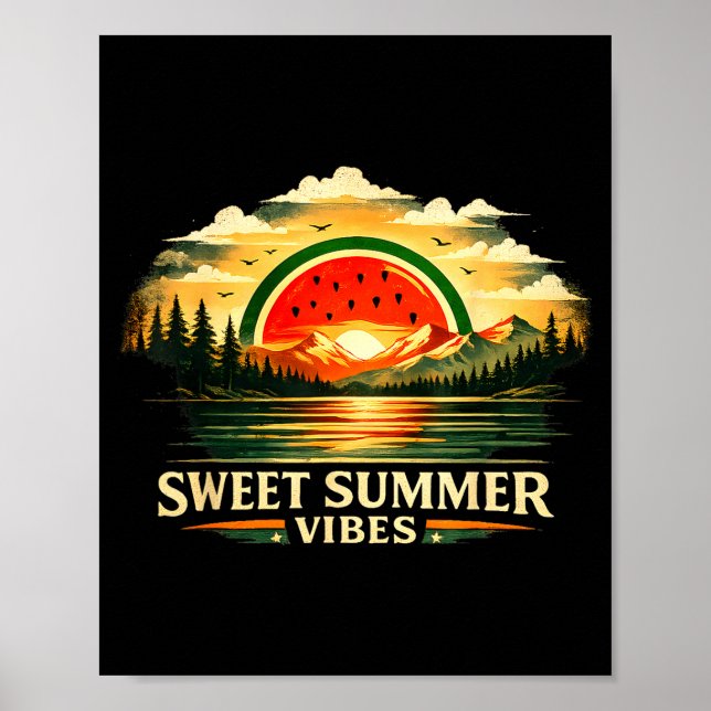 Affiche Douces vibrations d'été pastèque coucher de soleil (Devant)