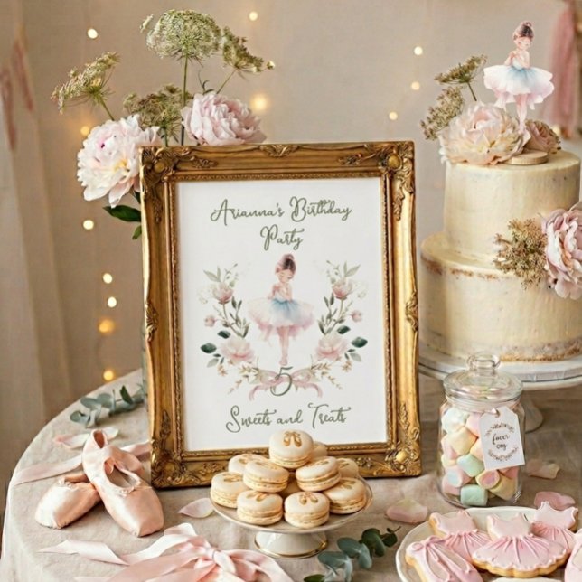 Affiche Douceur d'anniversaire ballerine aquarelle ruban r (Créateur téléchargé)