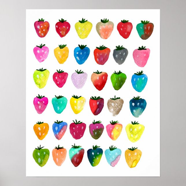 Affiche Douceur de fraise mignonne couleur d'aquarelle bla (Devant)