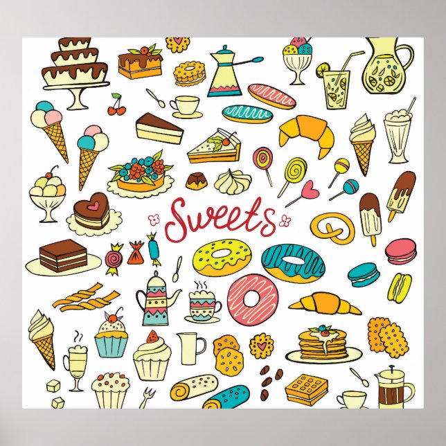 Affiche Douceurs colorées à doodle : dessert design (Devant)