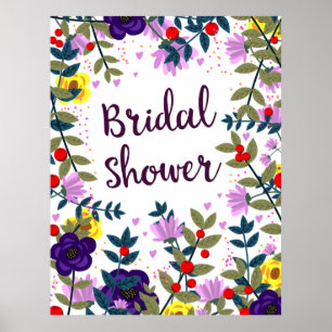 Affiche Douche de mariée Fleurs vintage