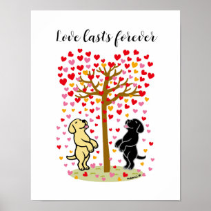 Affiche Douche des Coeurs Jaune et Noir Couple Labrador