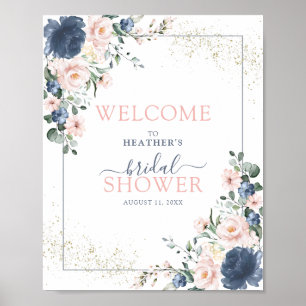 Affiche Douche florale rose bleu foncé