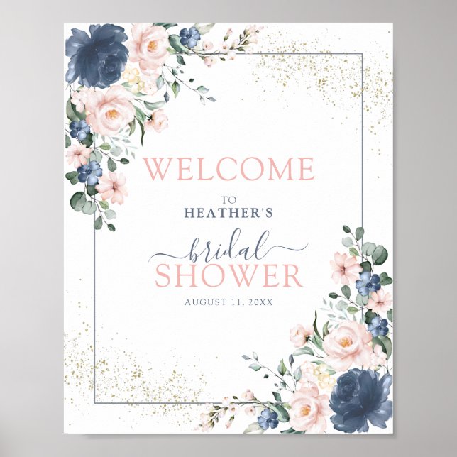 Affiche Douche florale rose bleu foncé (Devant)