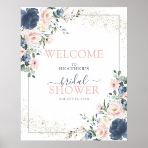 Affiche Douche florale rose bleu foncé