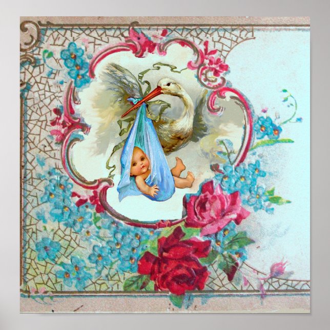 AFFICHE DOUCHE GARÇON STORK BÉBÉ (Devant)