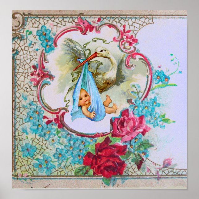 AFFICHE DOUCHE GARÇON STORK BÉBÉ (Devant)